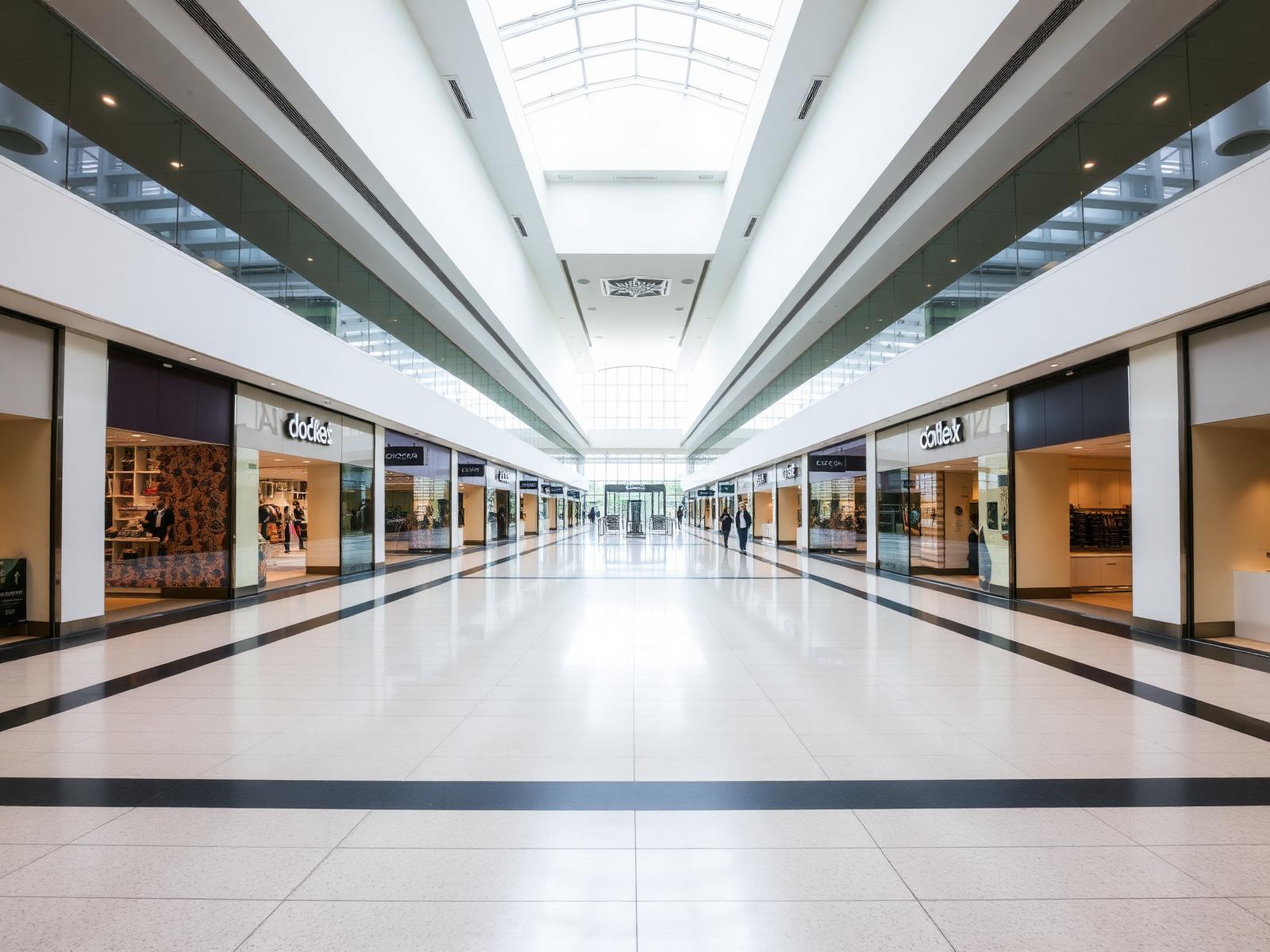 Modern shopping centre interior before opening hours