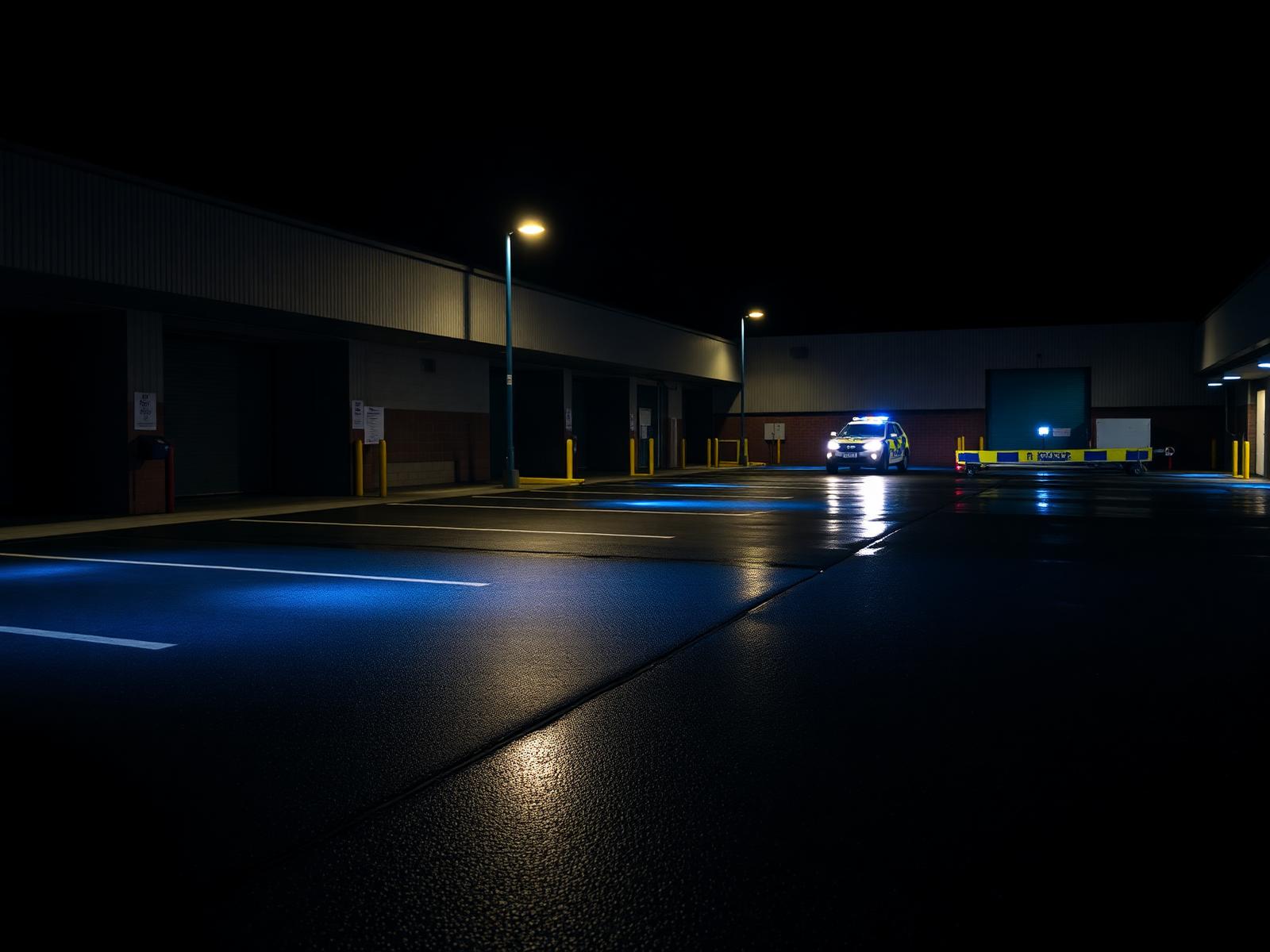 Commercial carpark and service area at night