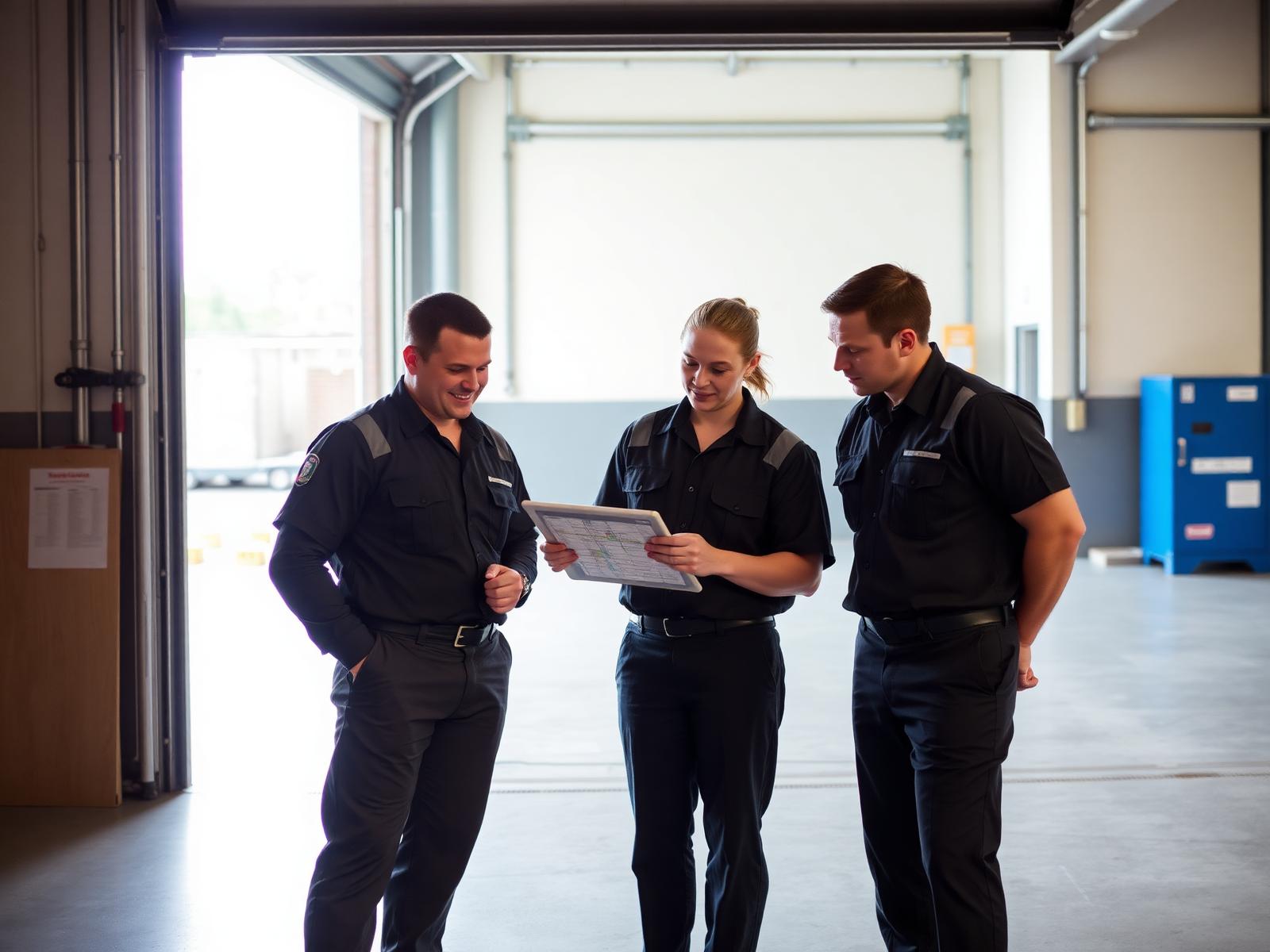 Supervisor briefing a security and cleaning team before shift